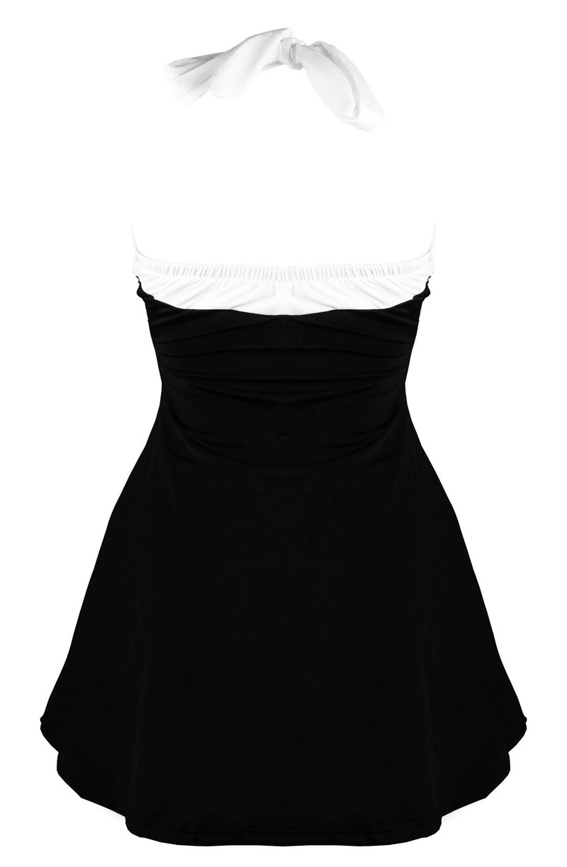COCOSHIP Black & White Striped Vintage Sailor Pin Up Swimsuit One Piece Skirtini Cover Up Beachwear XL(US12) - Image 4